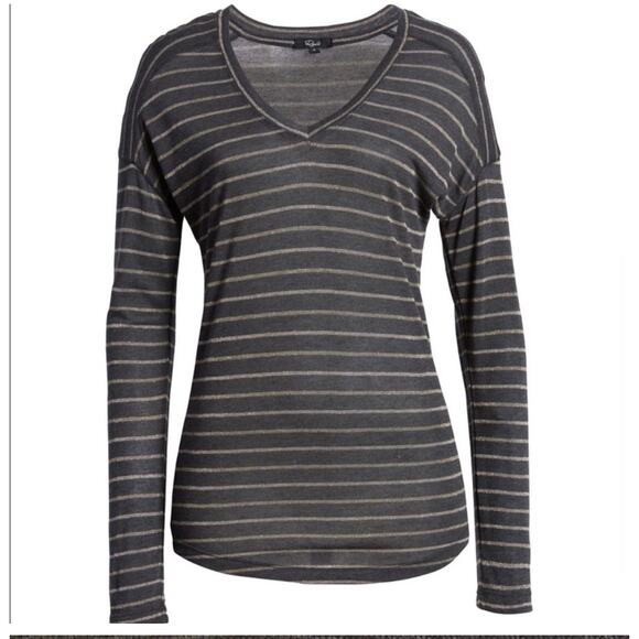 Rails Sami Striped V Neck Long Sleeve Top Size L Large NWT Bronze Charcoal - Picture 7 of 11